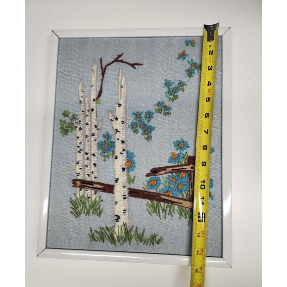 Birch Trees & Flowers Cross Stitch Art Framed 14.75x11.5" Needlepoint - Picture 7 of 10